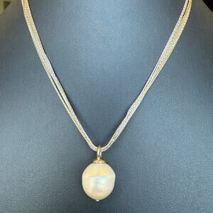 VTG Majorica 16mm Faux Baroque Pearl Multi Strand Sterling Silver Necklace